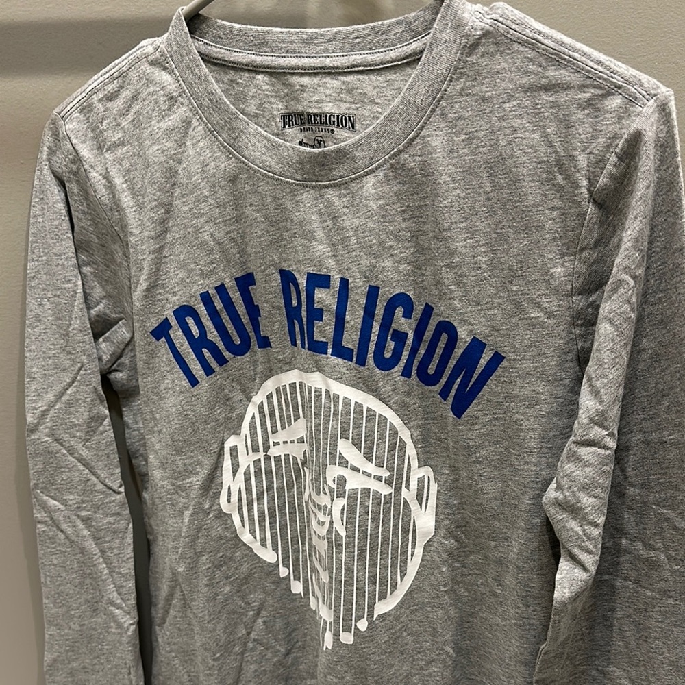 True Religion Gray and Blue Long Sleeve Tee for Kids size L (14-16) NEW